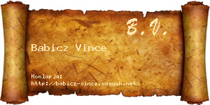 Babicz Vince névjegykártya